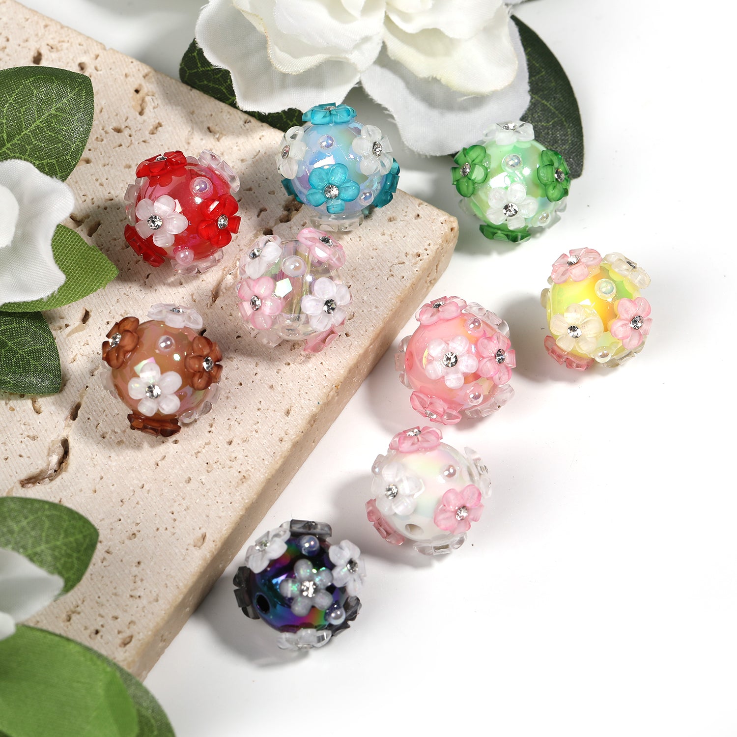 【B60】25pcs  Symphony diamond small flowers hydrangea beads diy handmade jewelry -JPM