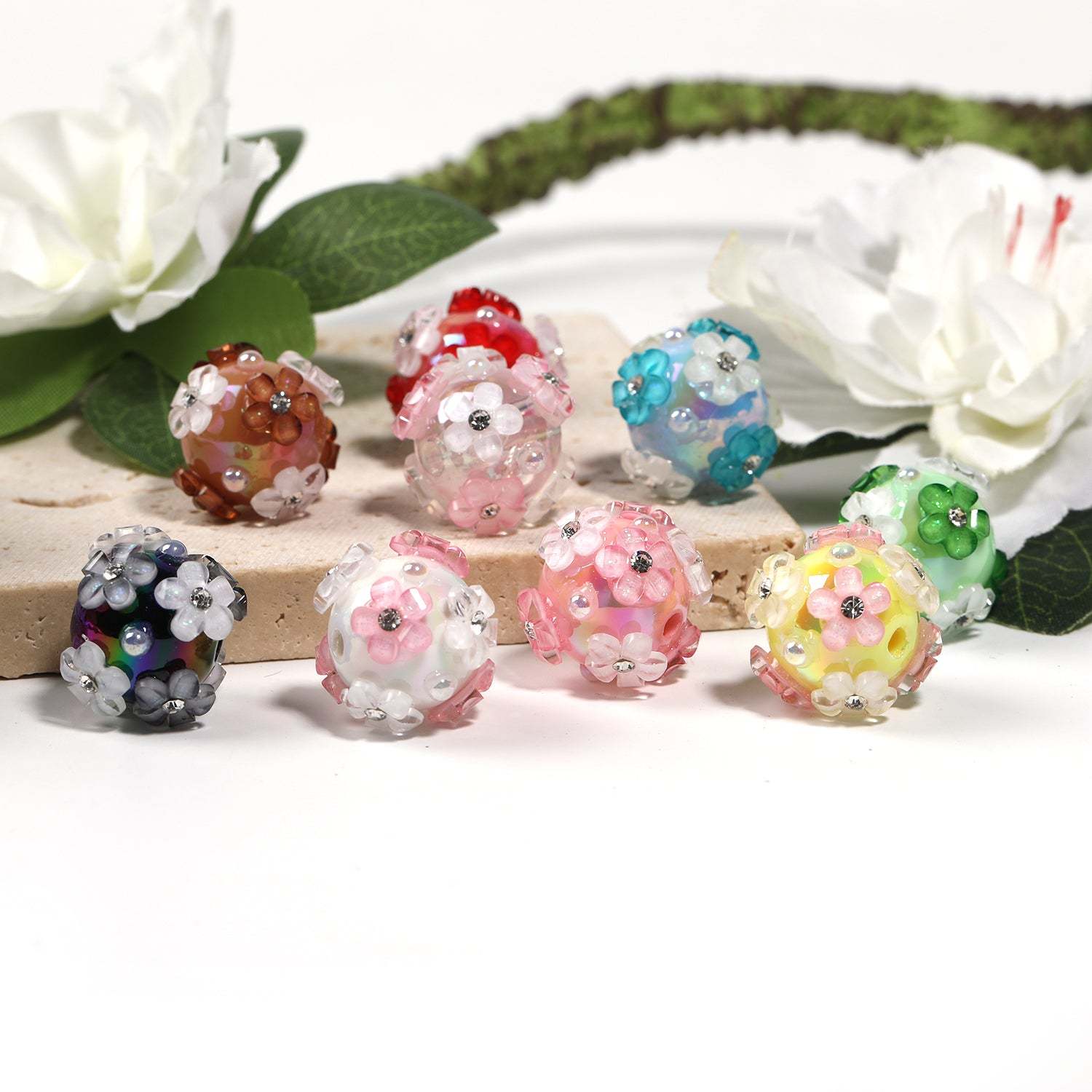 【B60】25pcs  Symphony diamond small flowers hydrangea beads diy handmade jewelry -JPM