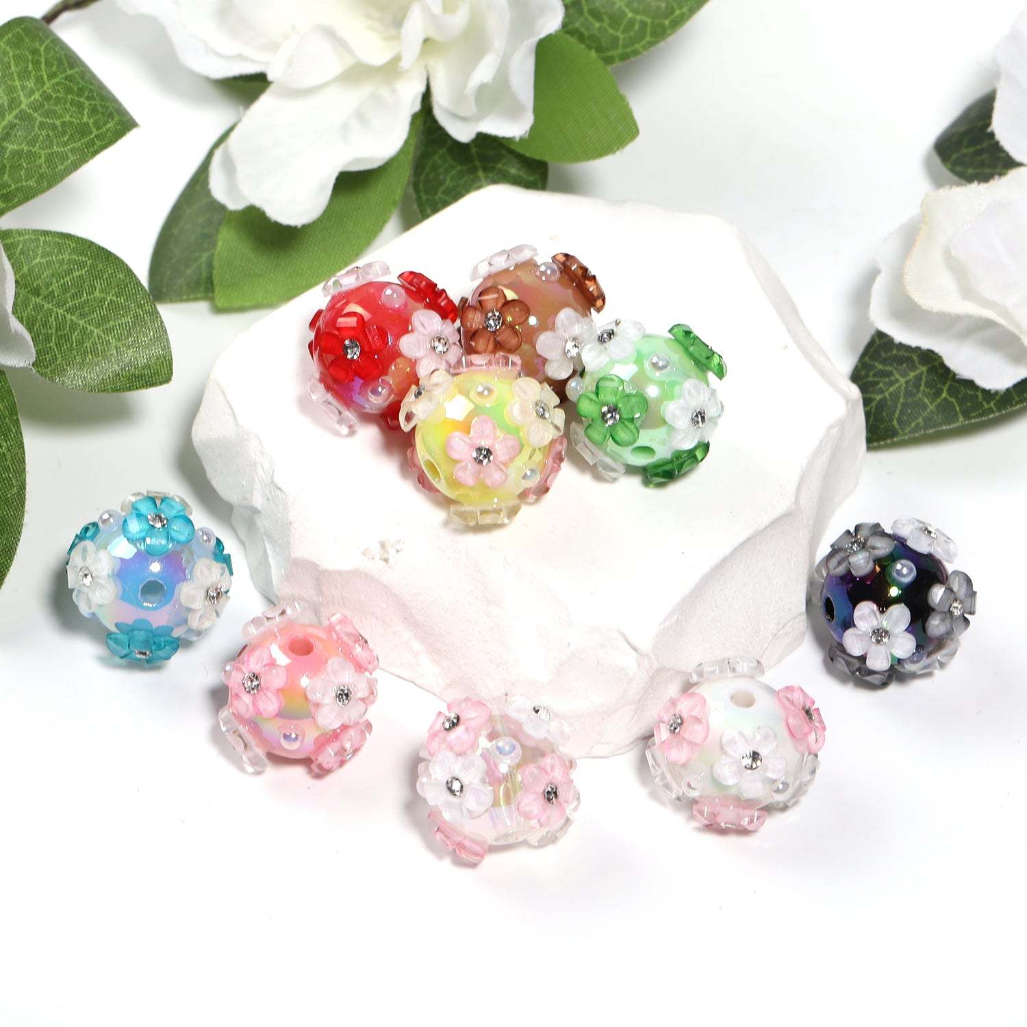 【B60】25pcs  Symphony diamond small flowers hydrangea beads diy handmade jewelry -JPM
