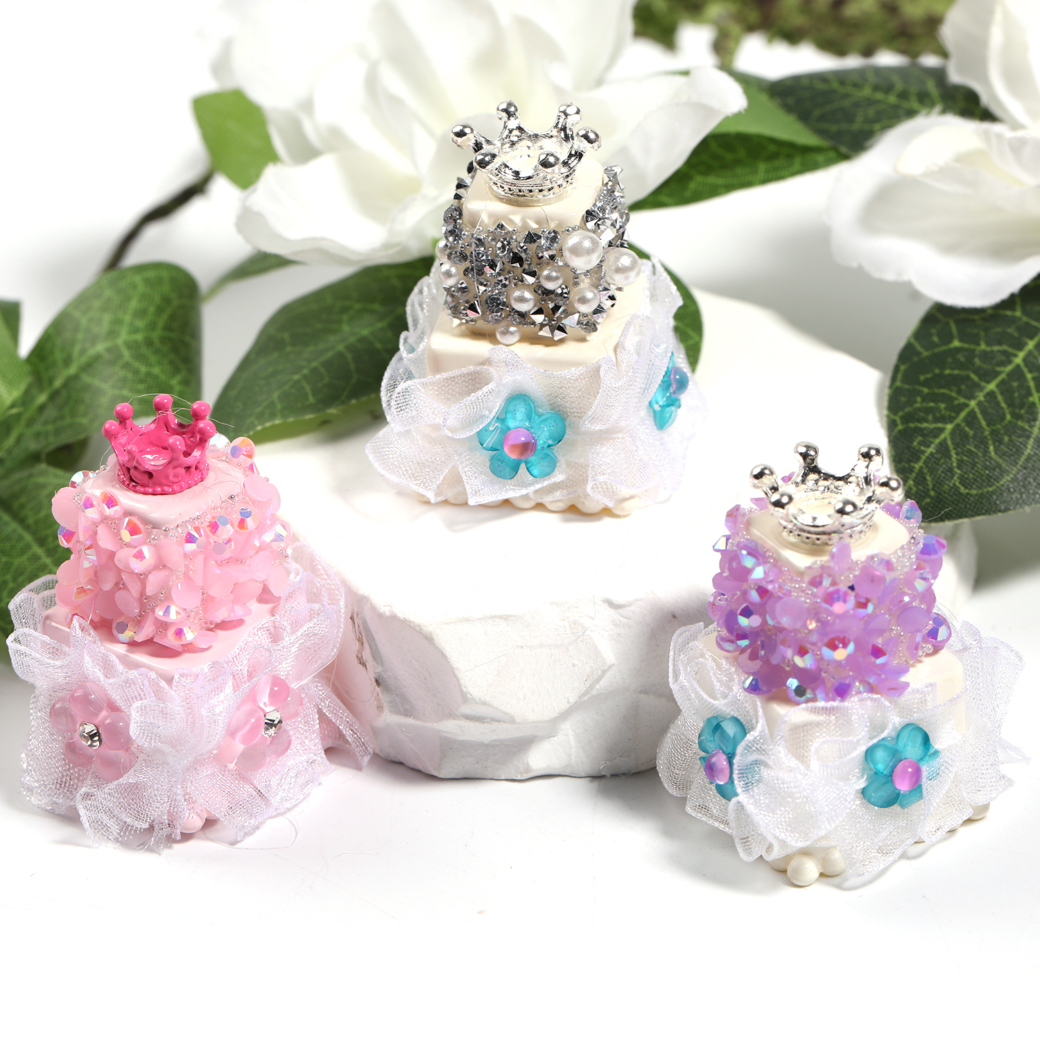 【B75】10pcs DIY beaded accessories crown double layer cake acrylic beads-JPM