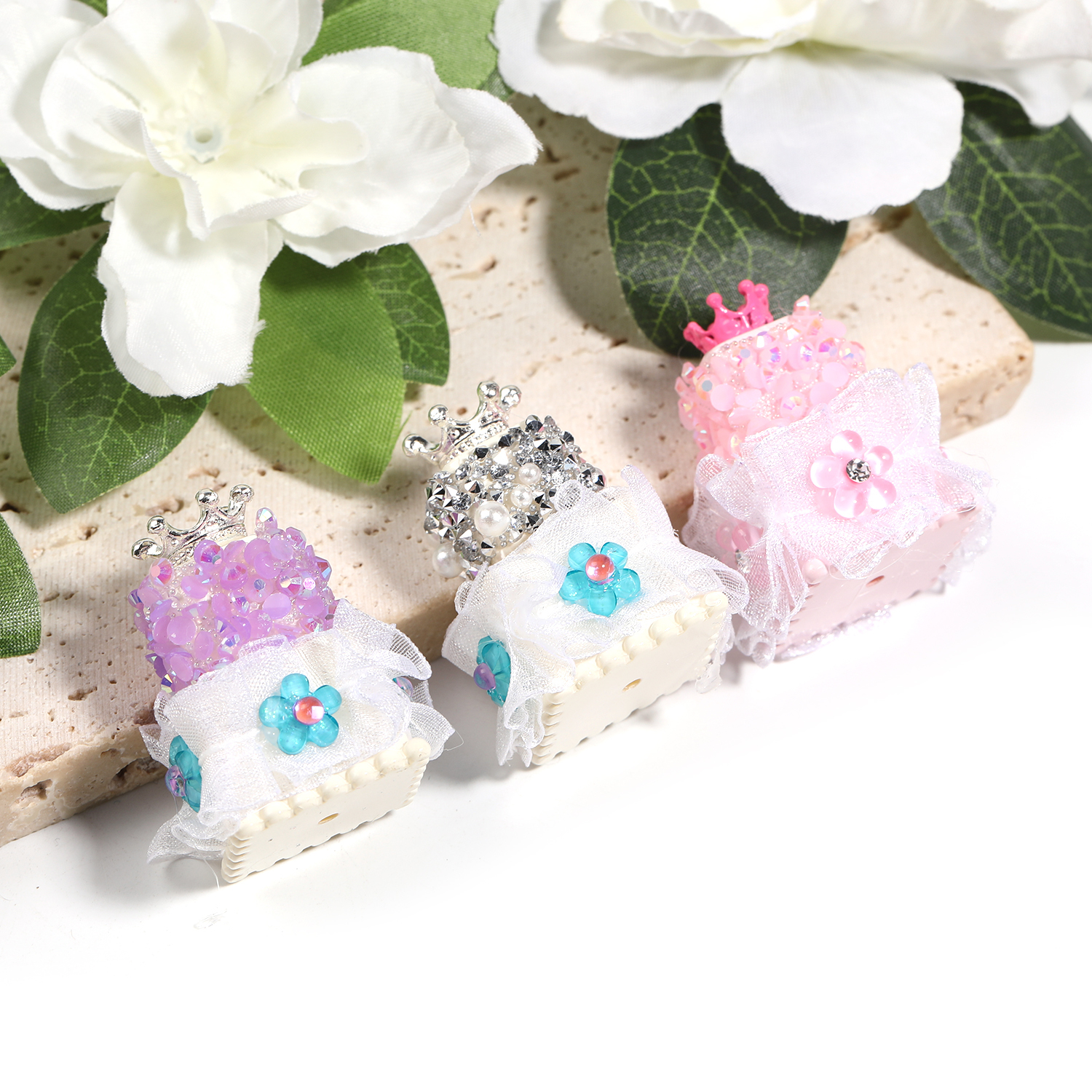 【B75】10pcs DIY beaded accessories crown double layer cake acrylic beads-JPM