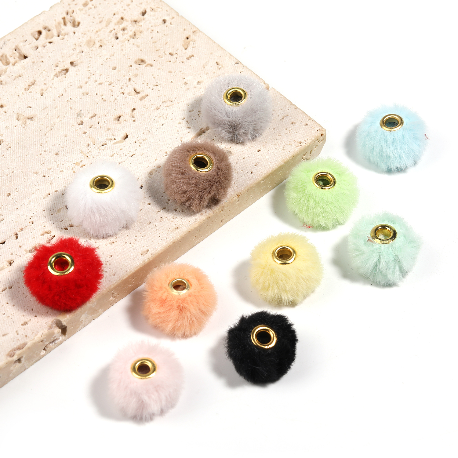 【B90】100pcs  Half Drilled FURRY Faux fur Beads, Large Hole Beads-JPM