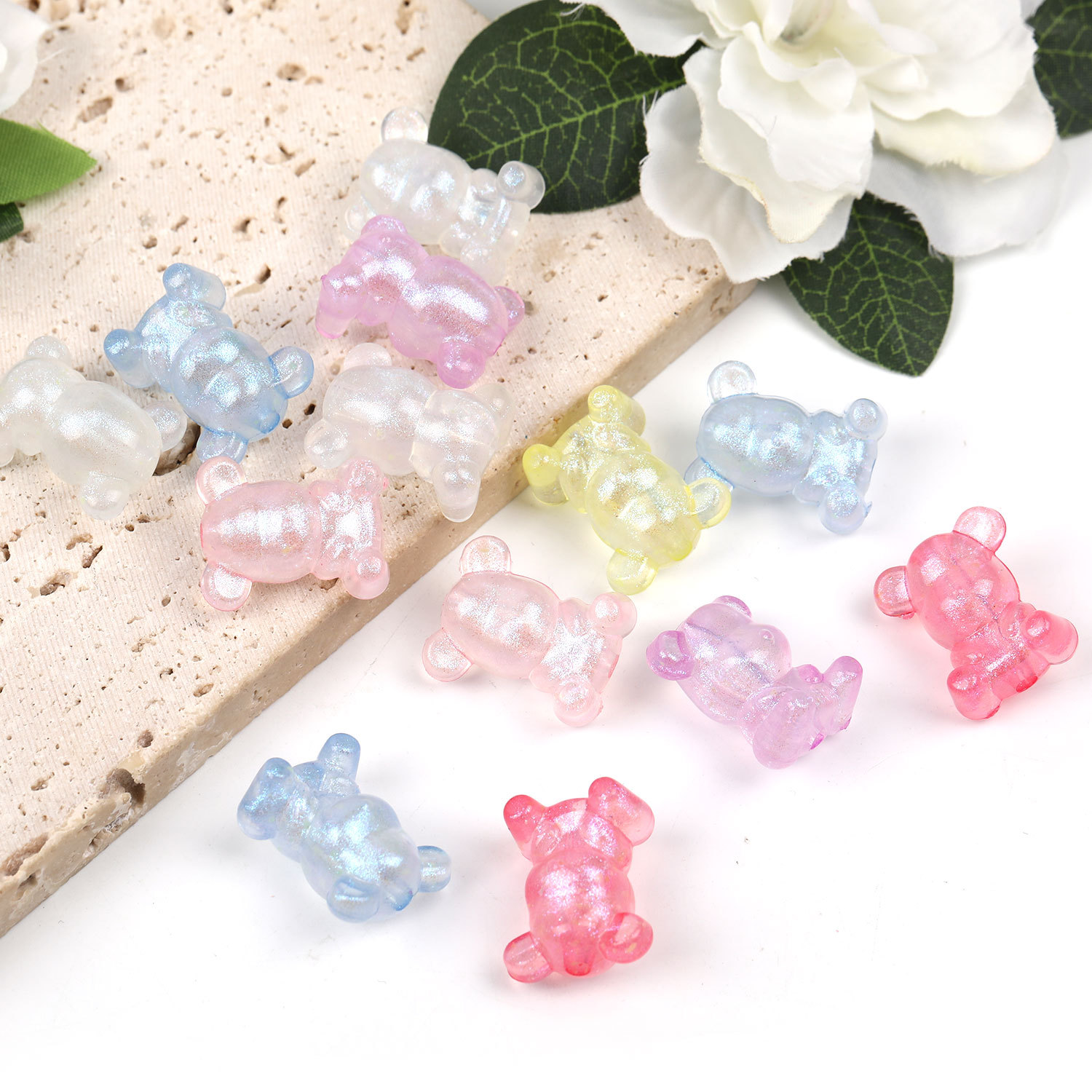 【B81】Acrylic Beads, Bear, Mixed Color-JPM