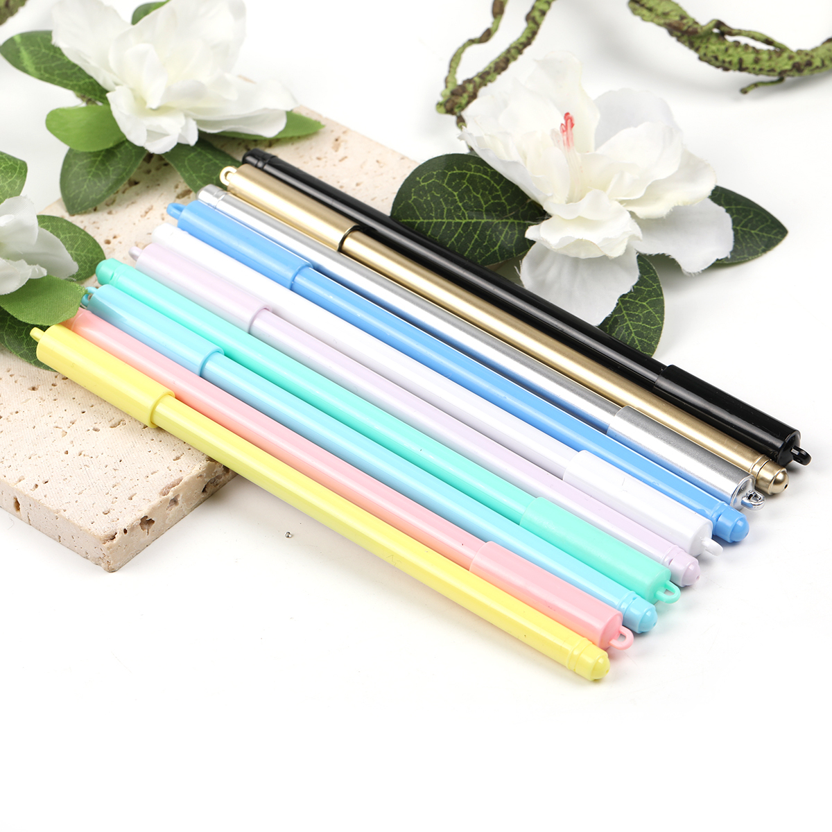 【P116】10pcs The straight pen body can be hung with a pen, candy color gel pen, jelly color signature pen, black solid color pen body-JPM