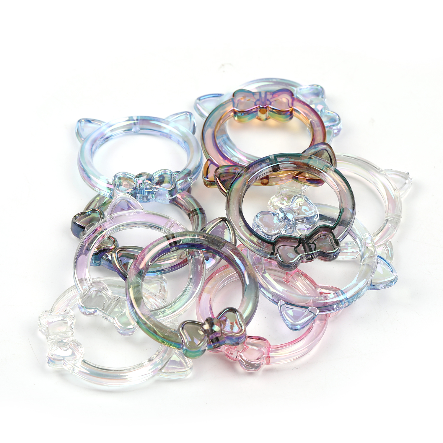 【B115】50pcs  See Thru Ring Frame Acrylic Beads with Cat Ear-JPM