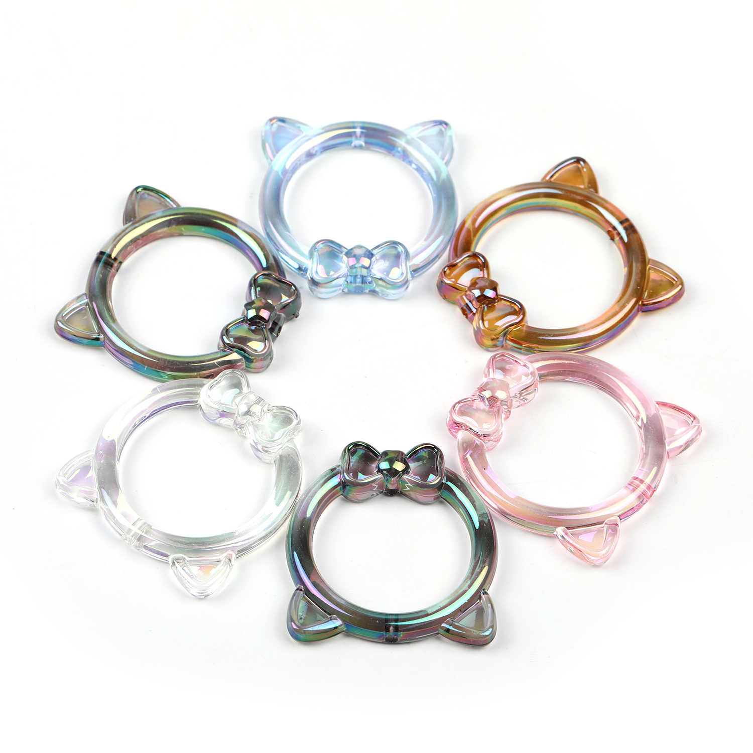 【B115】50pcs  See Thru Ring Frame Acrylic Beads with Cat Ear-JPM