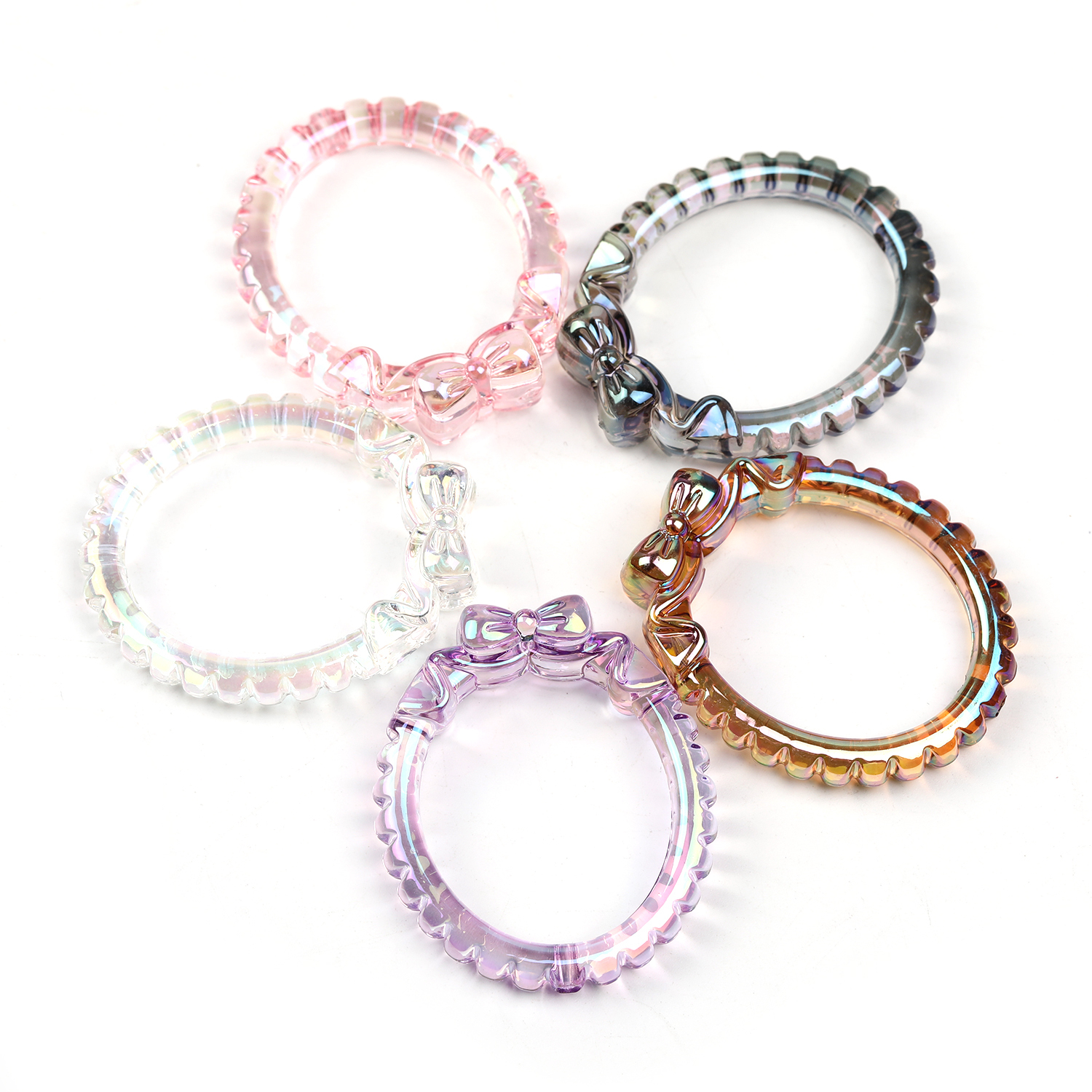 【B115】50pcs  See Thru Ring Frame Acrylic Beads with Cat Ear-JPM