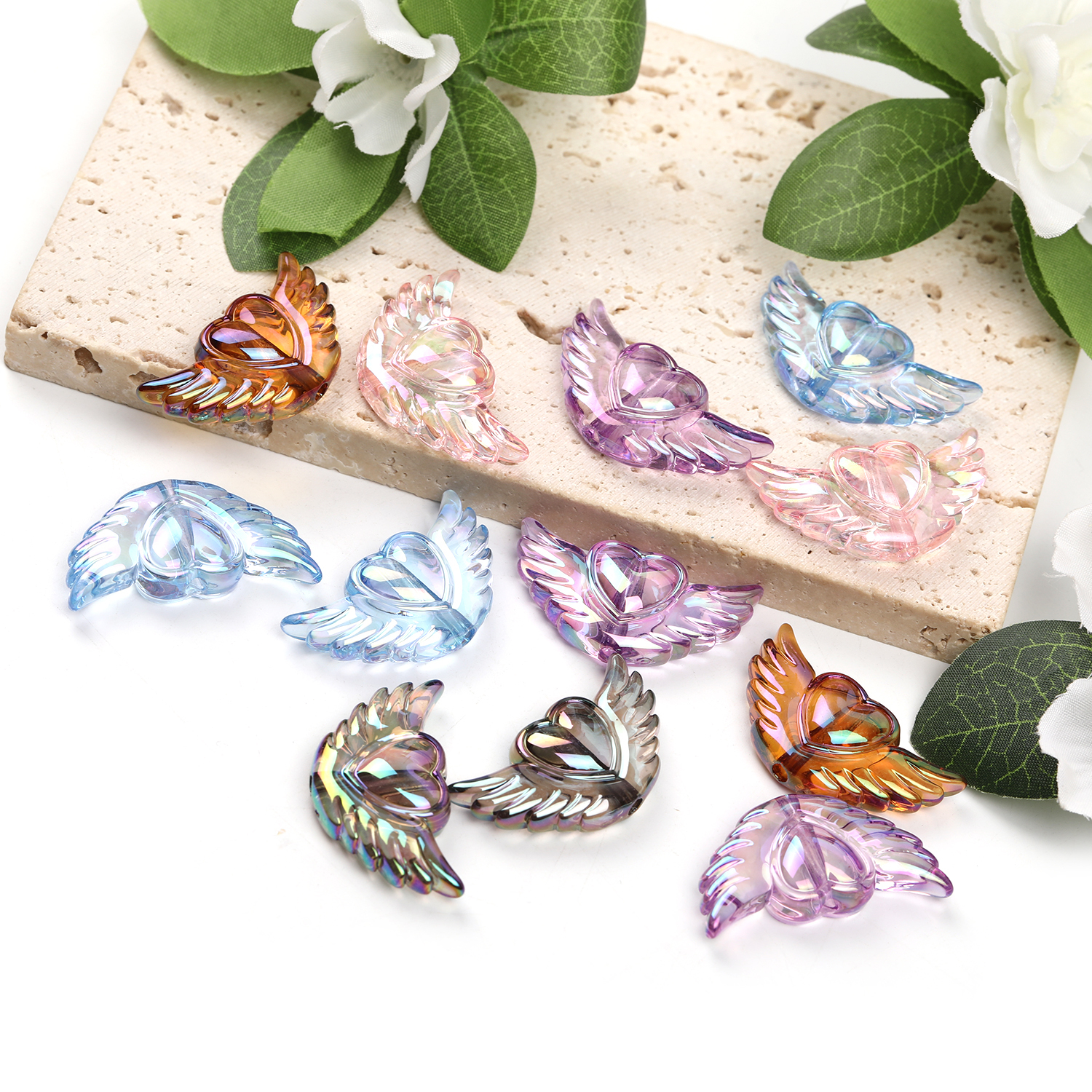 【B124】100pcs  UV Plating Rainbow Iridescent Transparent Acrylic Pendants-JPM