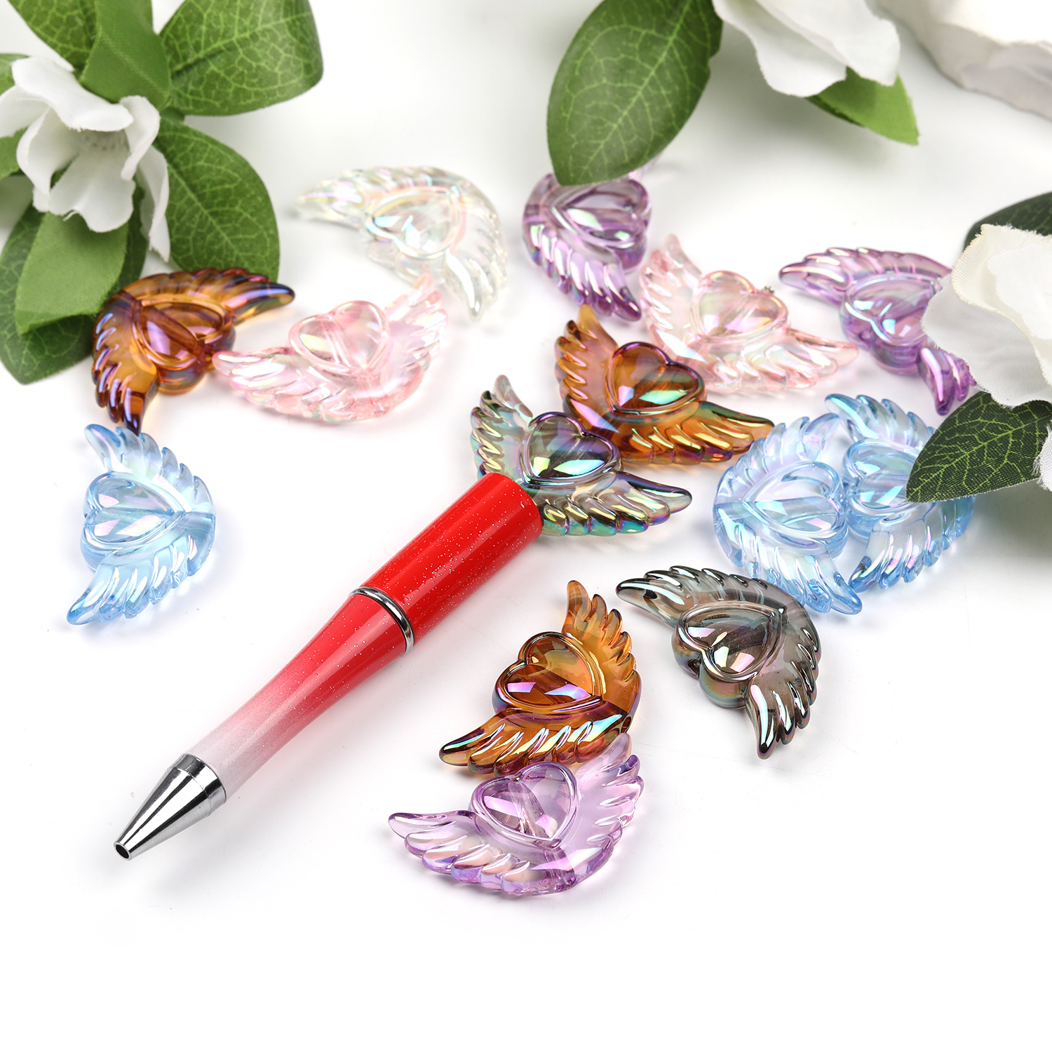 【B124】100pcs  UV Plating Rainbow Iridescent Transparent Acrylic Pendants-JPM