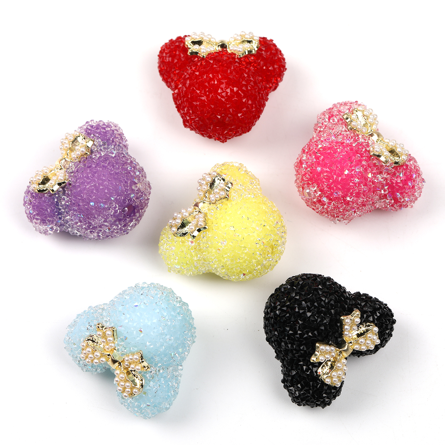 【B109】Mouse Head / Heart With Metal Gold/Pearls Bow Gummy Sugar Beads-JPM