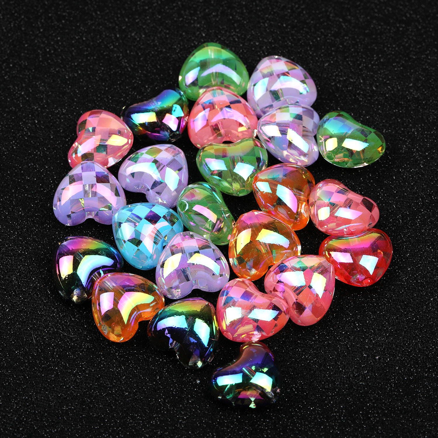 【B125】Spacer Beads Heart-Shaped Charm Transparent Rainbow Color Beads-JPM