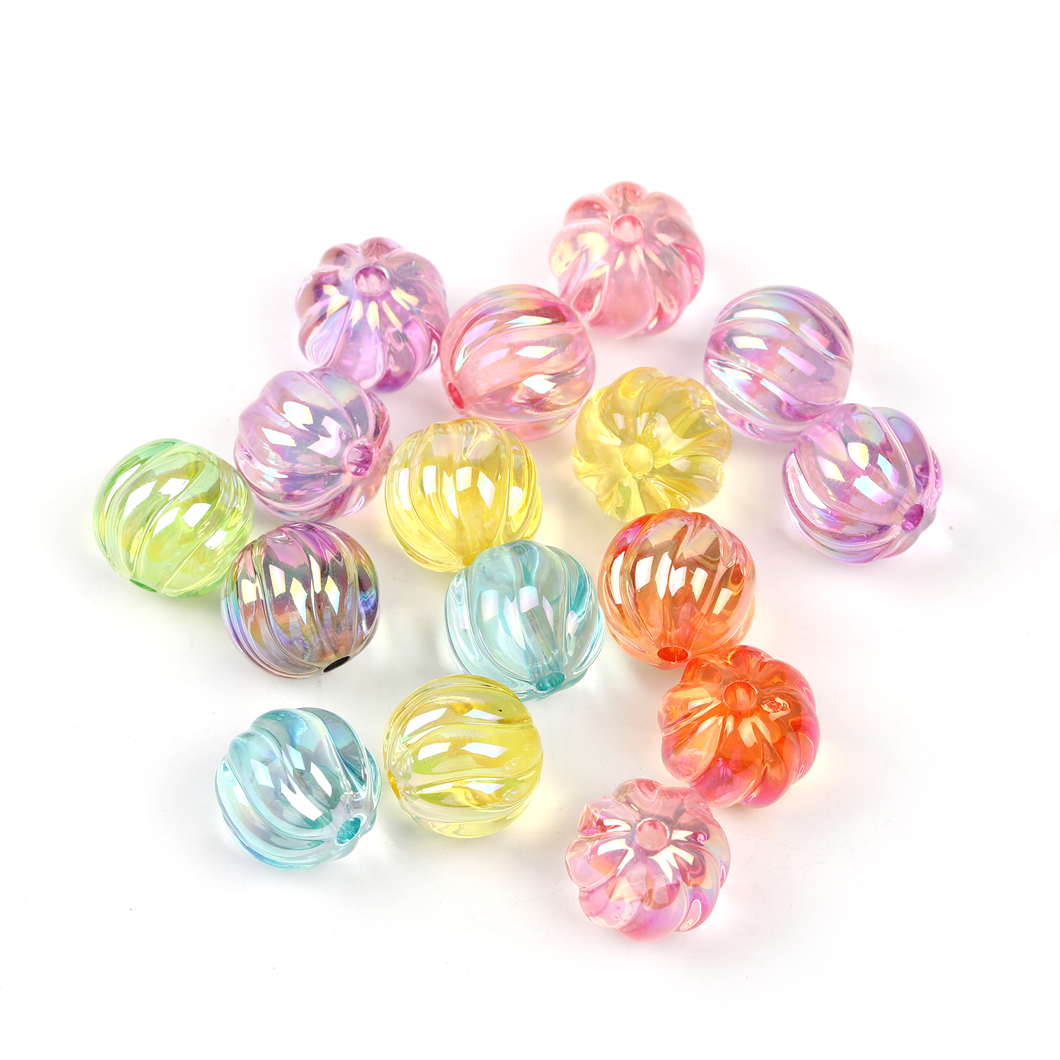 【B125】Spacer Beads Heart-Shaped Charm Transparent Rainbow Color Beads-JPM