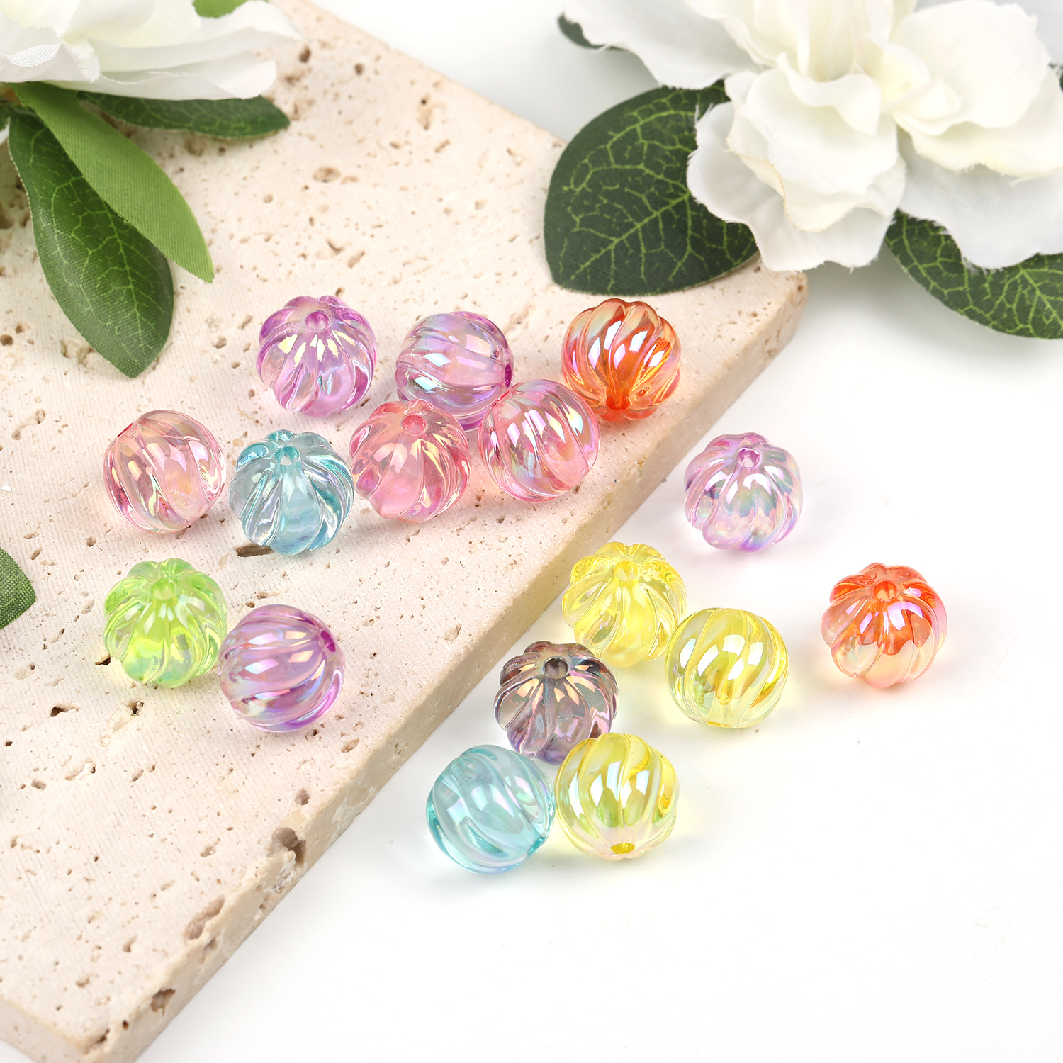 【B125】Spacer Beads Heart-Shaped Charm Transparent Rainbow Color Beads-JPM