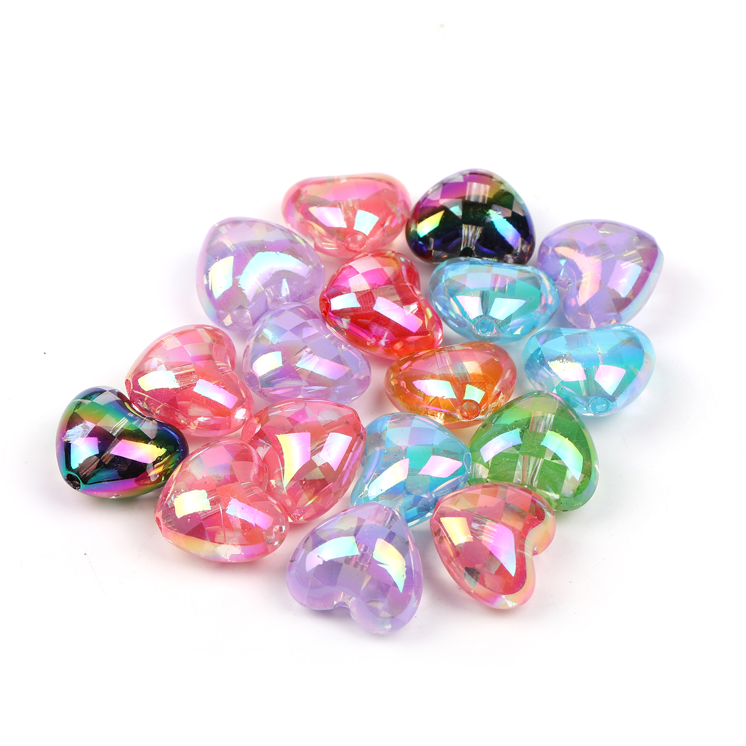 【B125】Spacer Beads Heart-Shaped Charm Transparent Rainbow Color Beads-JPM