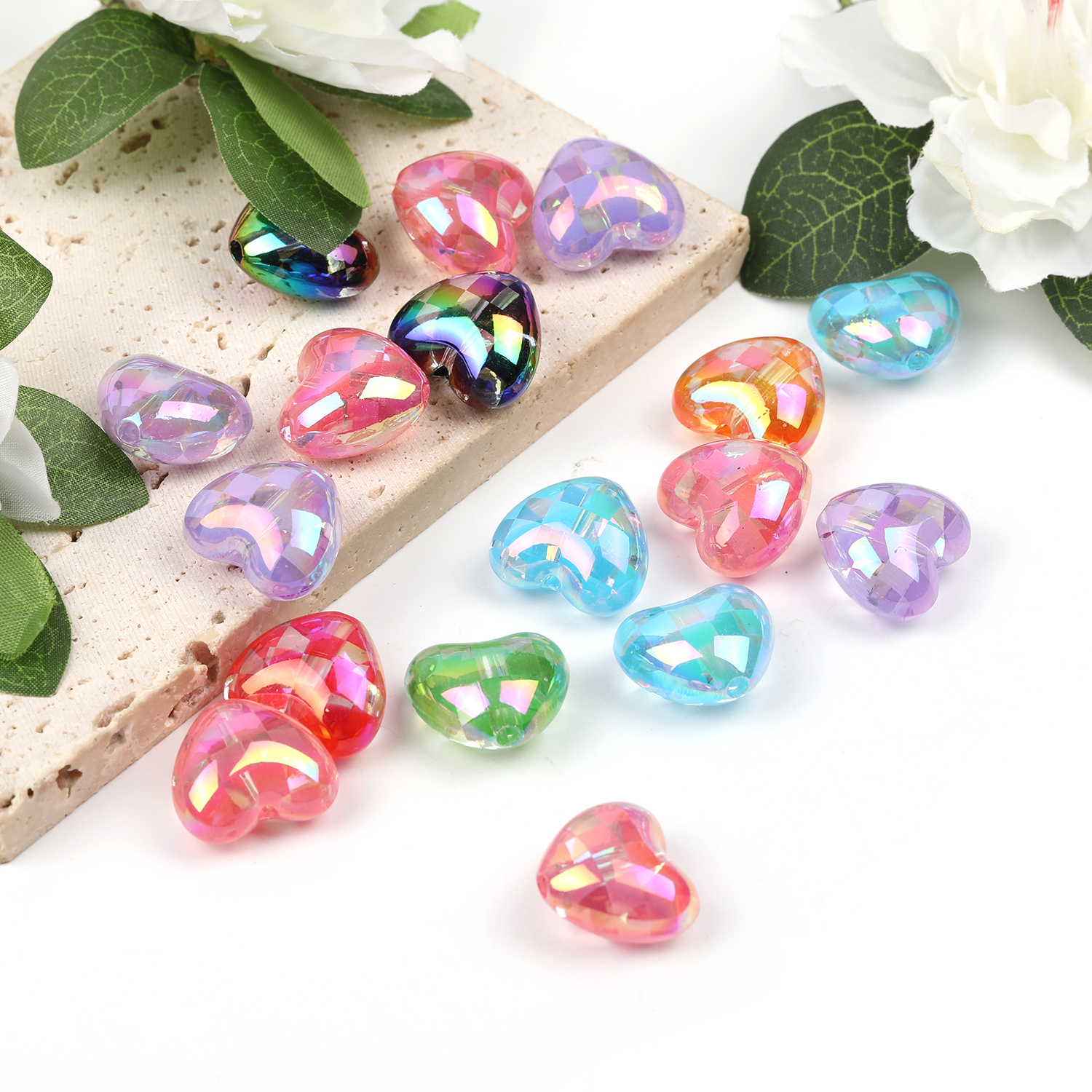 【B125】Spacer Beads Heart-Shaped Charm Transparent Rainbow Color Beads-JPM