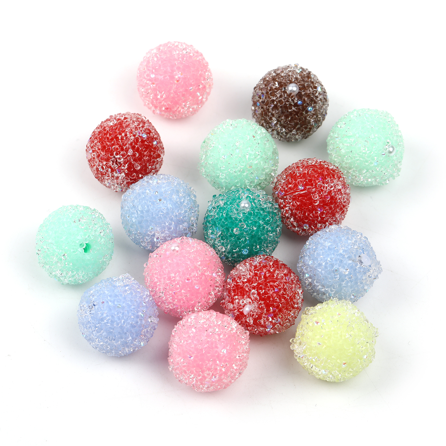 【B113】Sugar Jelly Crystal Rhinestones Paved Love Heart Acrylic Resin Beads-JPM