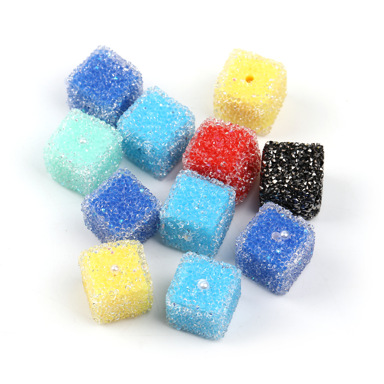 【B113】Sugar Jelly Crystal Rhinestones Paved Love Heart Acrylic Resin Beads-JPM