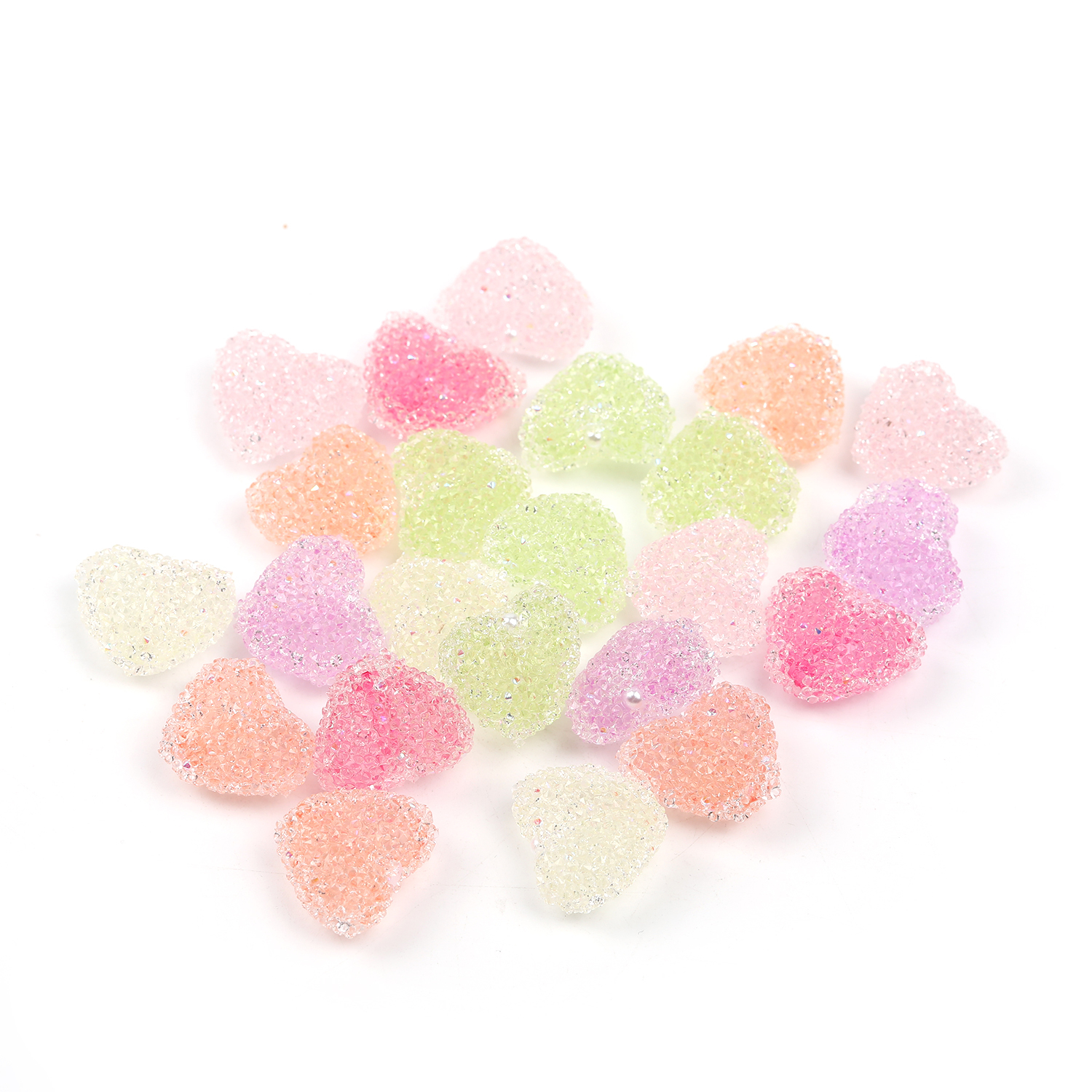 【B113】Sugar Jelly Crystal Rhinestones Paved Love Heart Acrylic Resin Beads-JPM