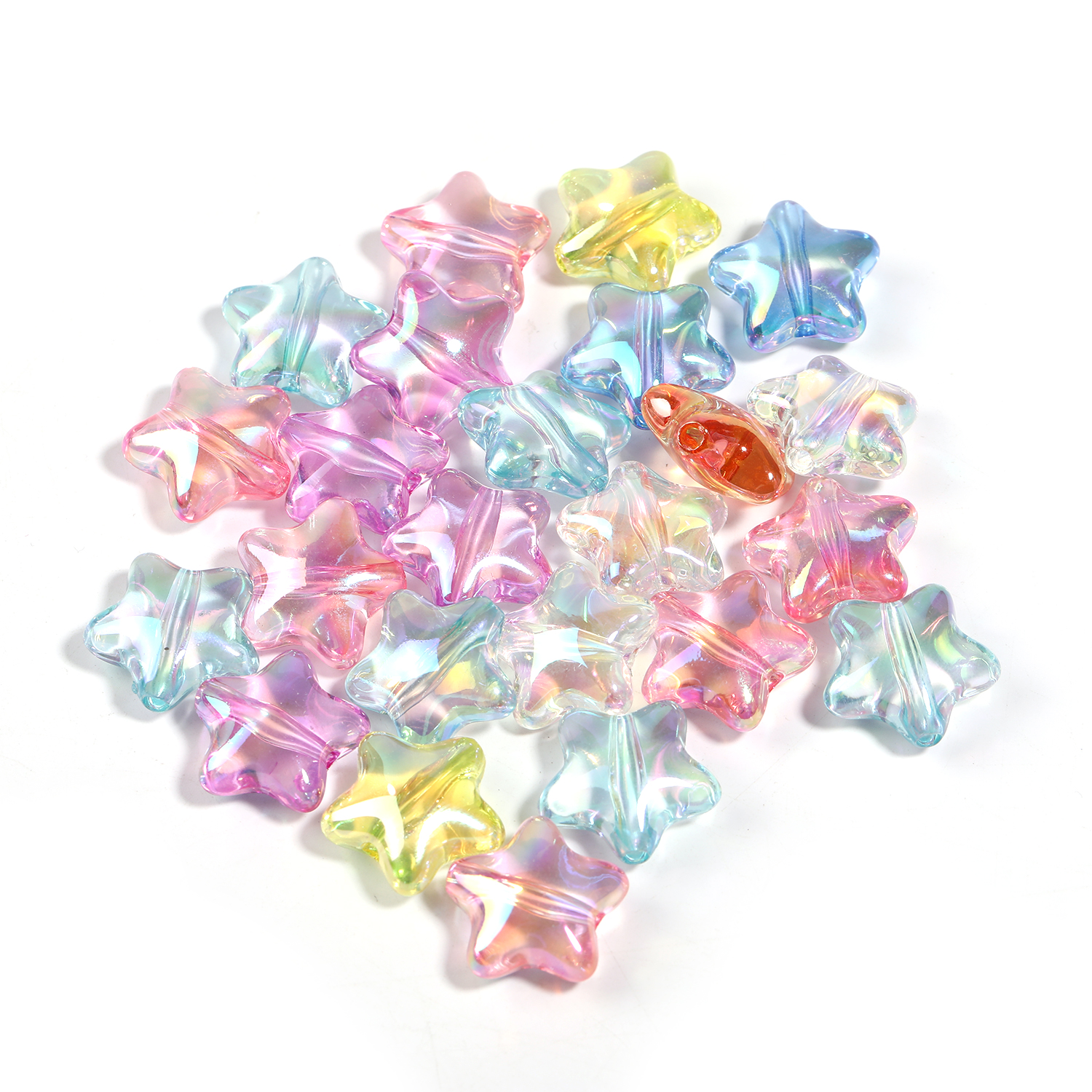 【B125】Spacer Beads Heart-Shaped Charm Transparent Rainbow Color Beads-JPM