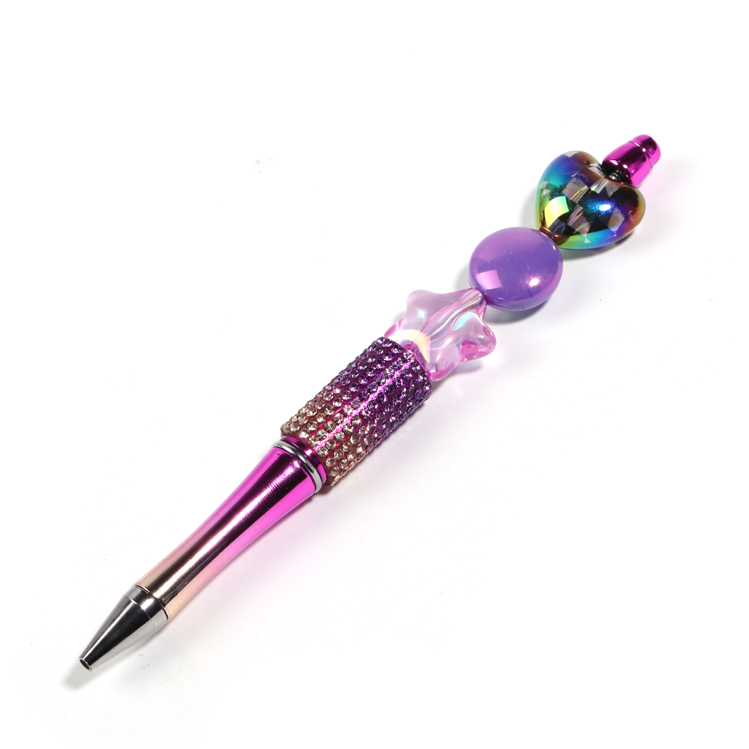 【B125】Spacer Beads Heart-Shaped Charm Transparent Rainbow Color Beads-JPM