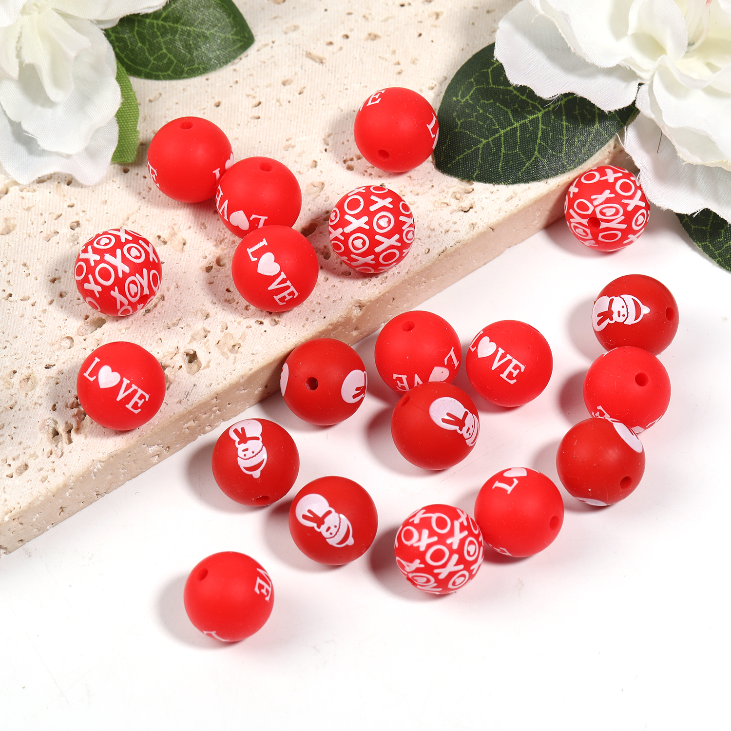 【B128】Silicone Beads Conversation Heart Beads Colorful Plaid  Round Beads Farmhousefor DIY Crafts -JPM