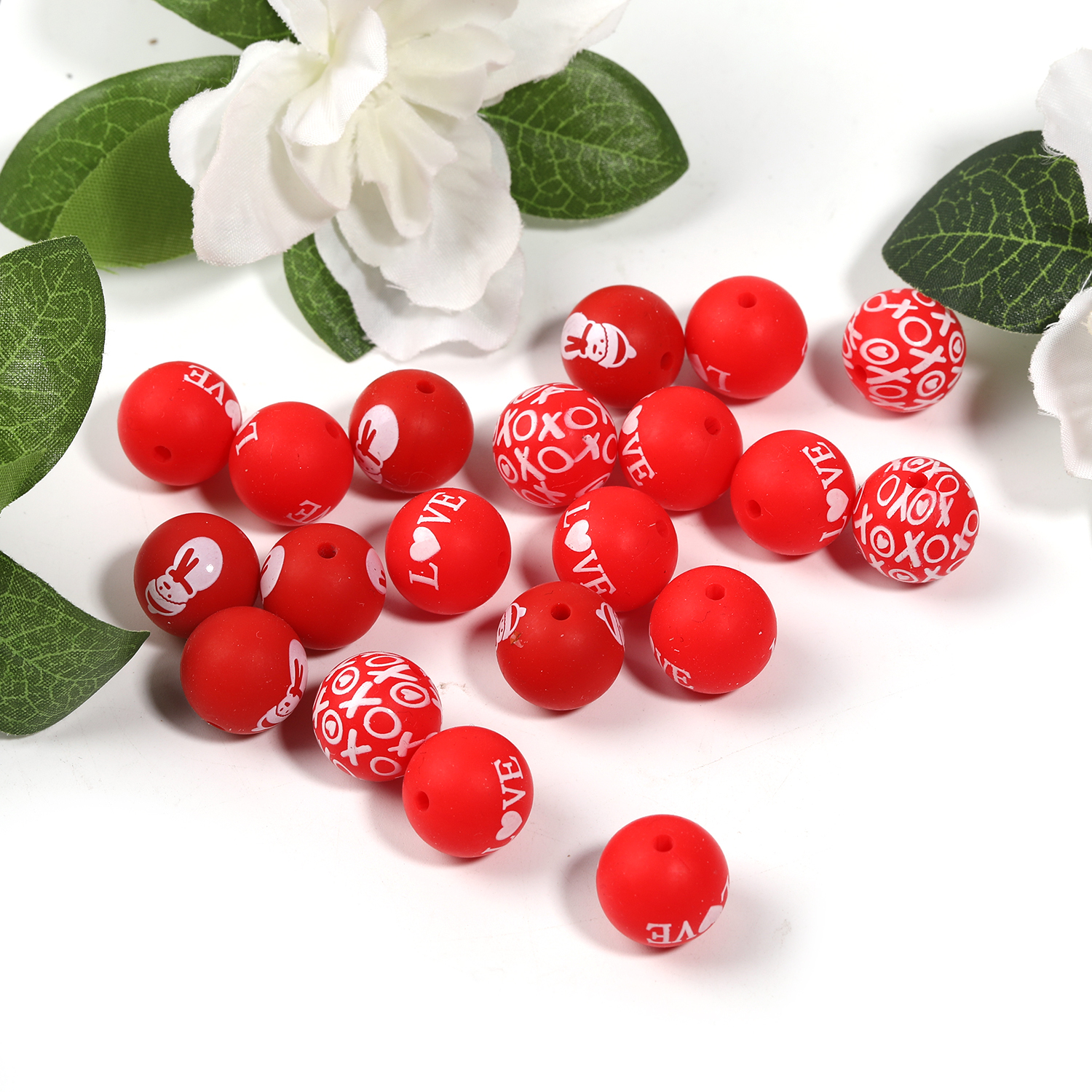 【B128】Silicone Beads Conversation Heart Beads Colorful Plaid  Round Beads Farmhousefor DIY Crafts -JPM