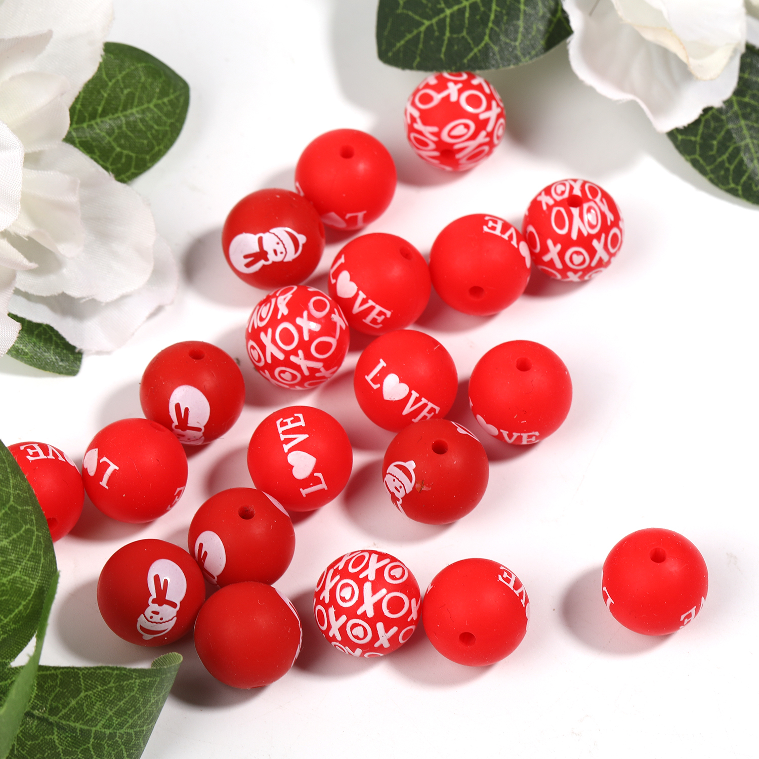 【B128】Silicone Beads Conversation Heart Beads Colorful Plaid  Round Beads Farmhousefor DIY Crafts -JPM
