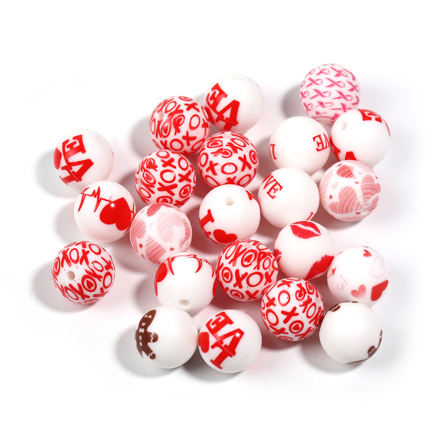 【B128】Silicone Beads Conversation Heart Beads Colorful Plaid  Round Beads Farmhousefor DIY Crafts -JPM