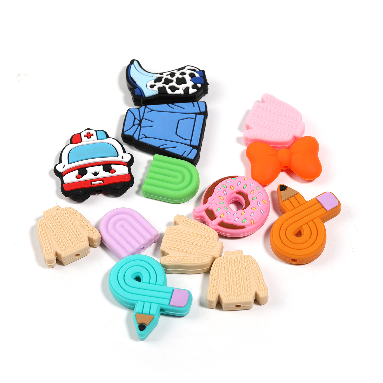 【B128】Silicone Beads Conversation Heart Beads Colorful Plaid  Round Beads Farmhousefor DIY Crafts -JPM