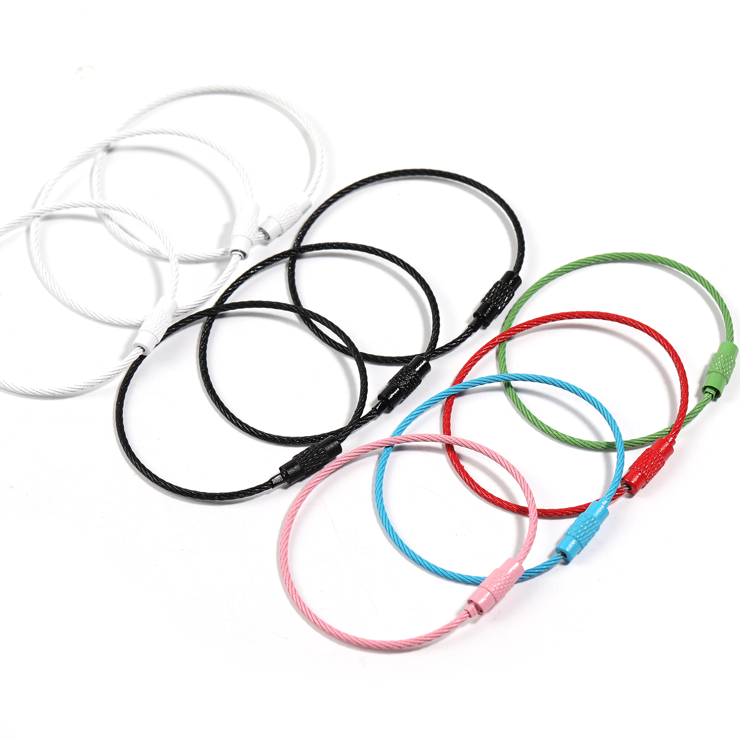 【A2】20Pcs Multi Color Stainless Steel Wire Keychain Cable Key Ring Loop Assorted Colored Keychain -JPM