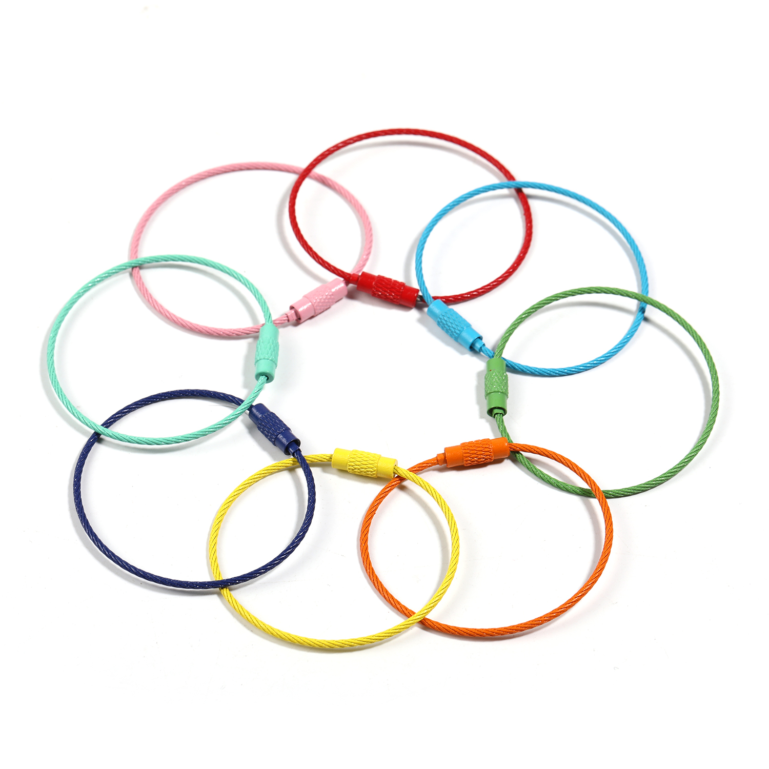 【A2】20Pcs Multi Color Stainless Steel Wire Keychain Cable Key Ring Loop Assorted Colored Keychain -JPM