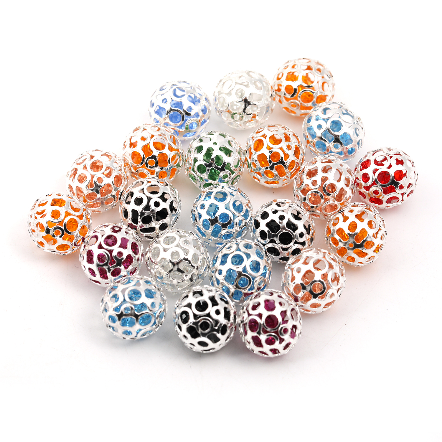 【B127】50Pcs  Mixed Round metal with gems-JPM