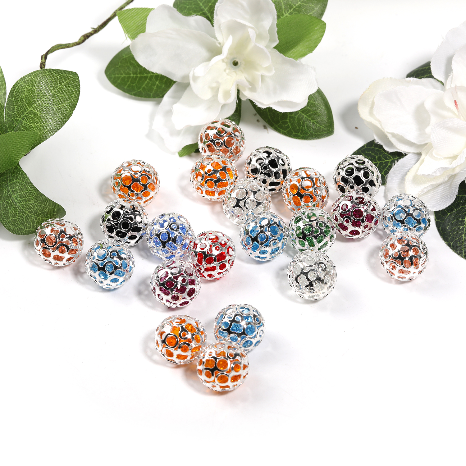 【B127】50Pcs  Mixed Round metal with gems-JPM