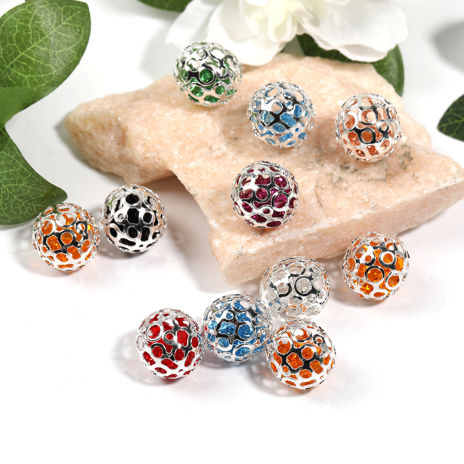 【B127】50Pcs  Mixed Round metal with gems-JPM