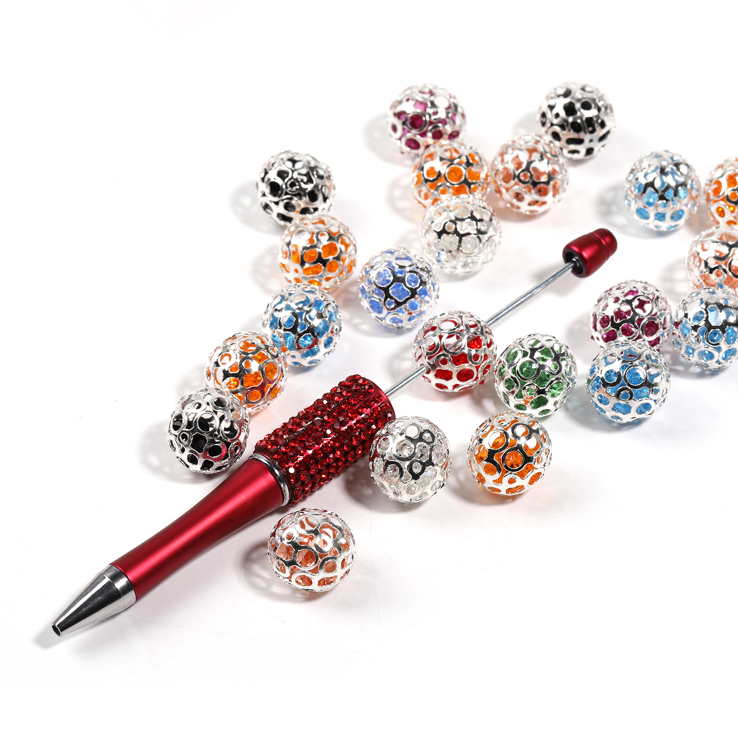 【B127】50Pcs  Mixed Round metal with gems-JPM