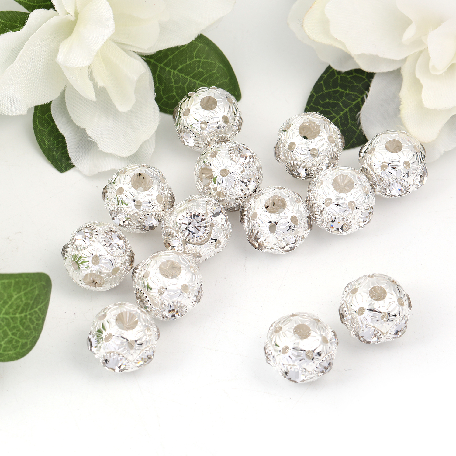 【B127】50Pcs  Mixed Round metal with gems-JPM