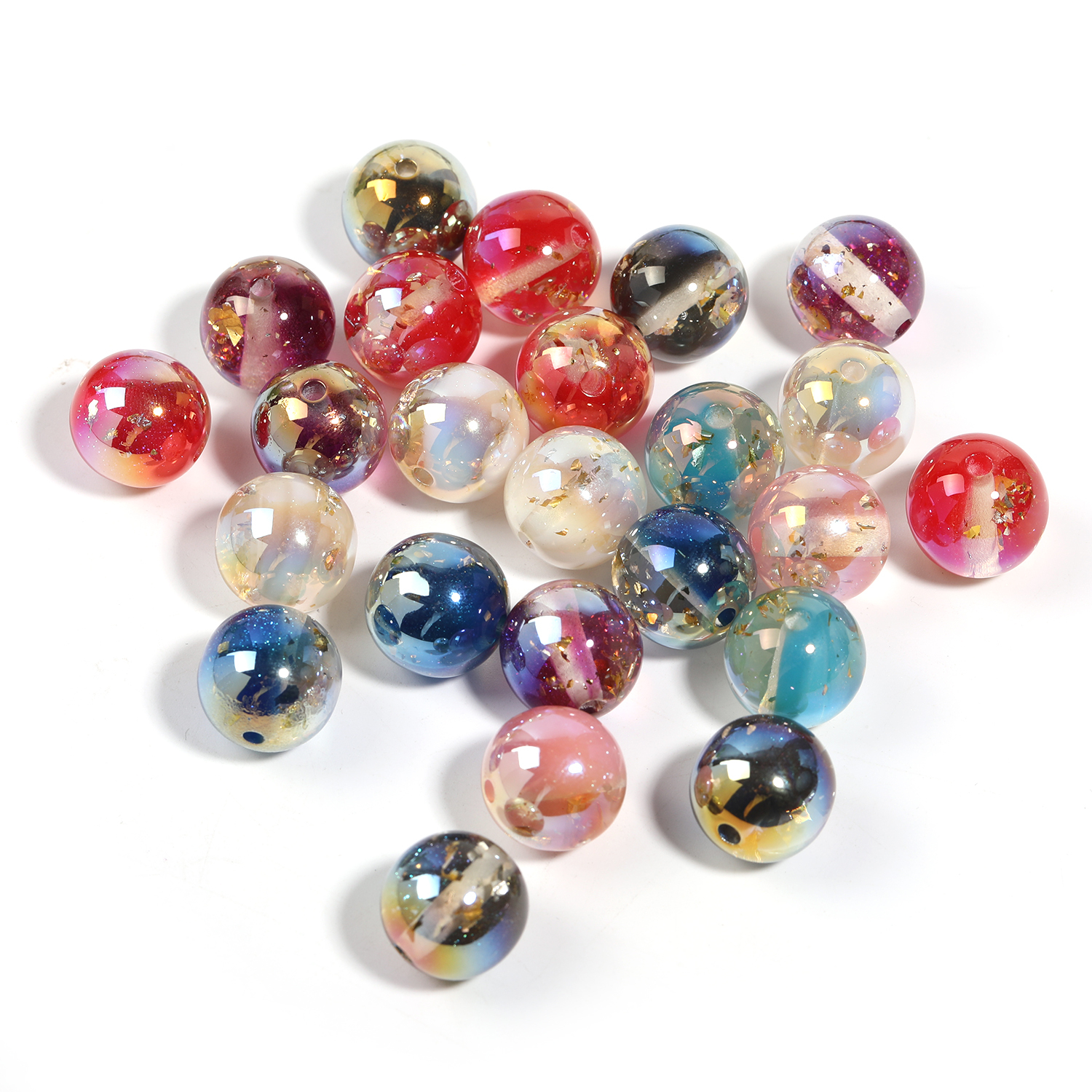 【B126】100pcs Resin Imitation Cat Eye Beads, Round, Mixed Color-JPM