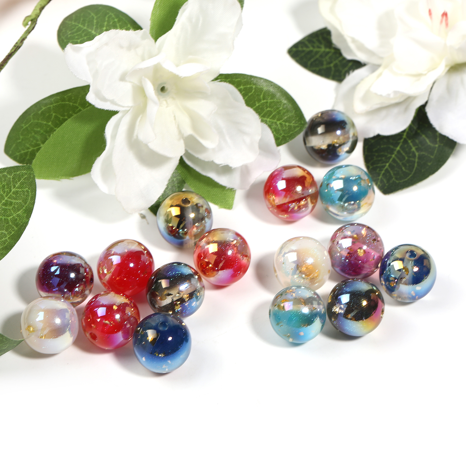 【B126】100pcs Resin Imitation Cat Eye Beads, Round, Mixed Color-JPM