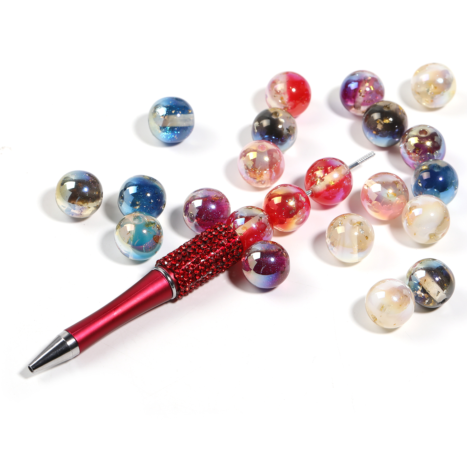 【B126】100pcs Resin Imitation Cat Eye Beads, Round, Mixed Color-JPM