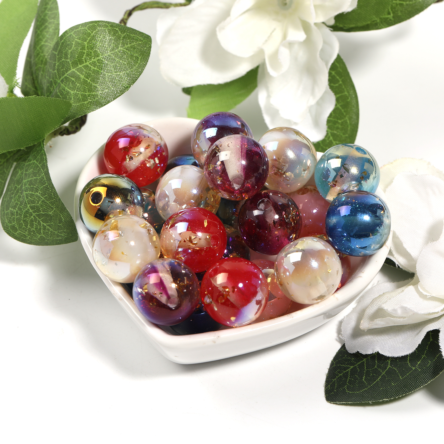 【B126】100pcs Resin Imitation Cat Eye Beads, Round, Mixed Color-JPM