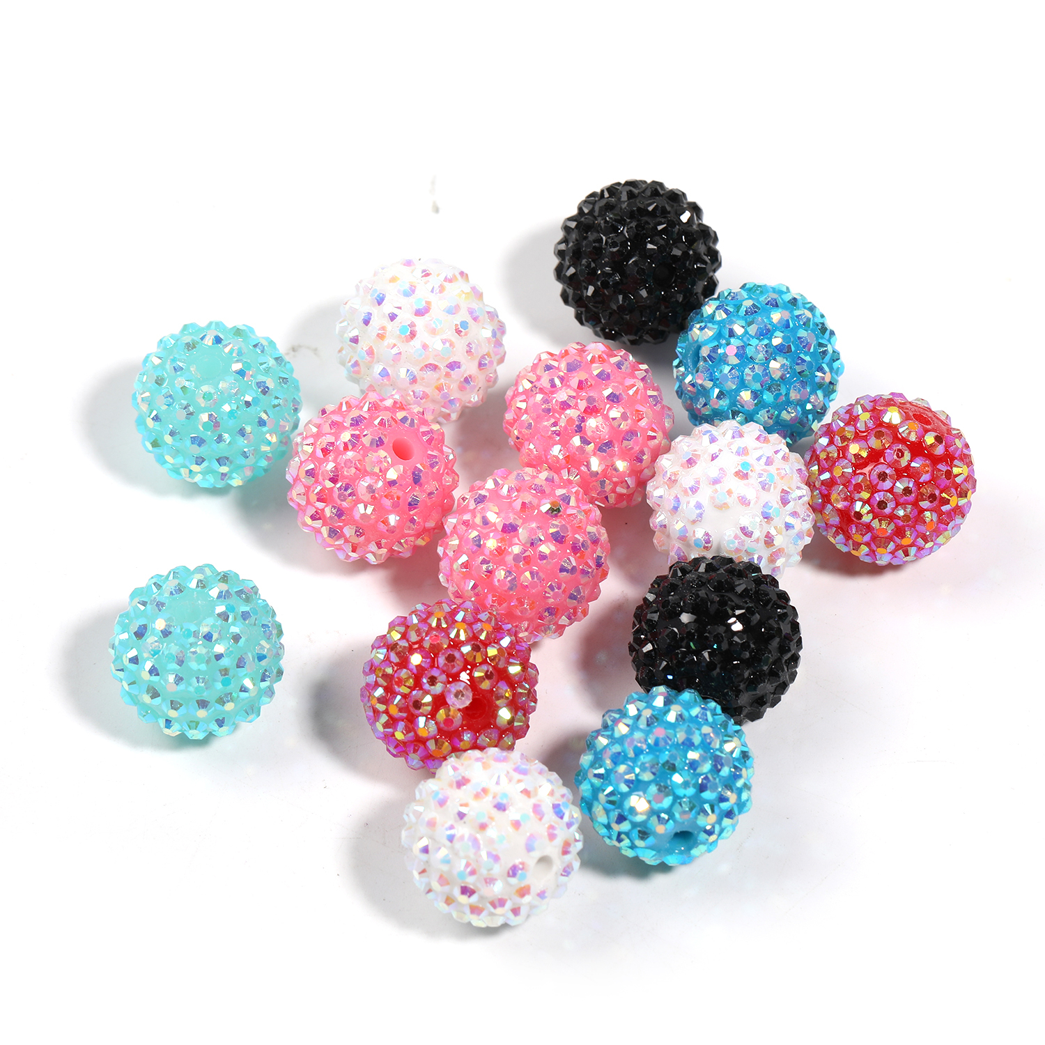 【B129】50pcs Colorful Rhinestone Beads Round Spacer Beads for Jewelry Bracelet Necklace Pen Bag -JPM