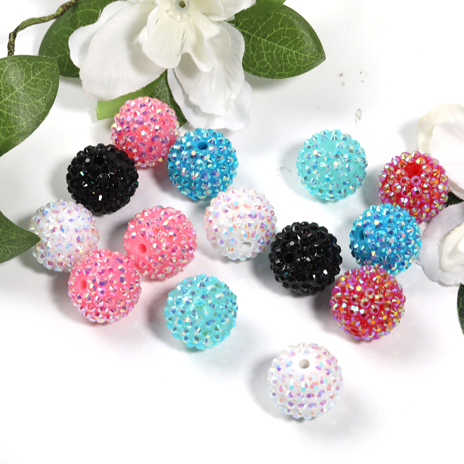 【B129】50pcs Colorful Rhinestone Beads Round Spacer Beads for Jewelry Bracelet Necklace Pen Bag -JPM
