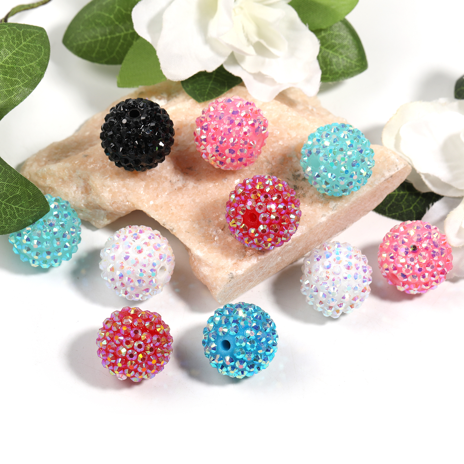 【B129】50pcs Colorful Rhinestone Beads Round Spacer Beads for Jewelry Bracelet Necklace Pen Bag -JPM