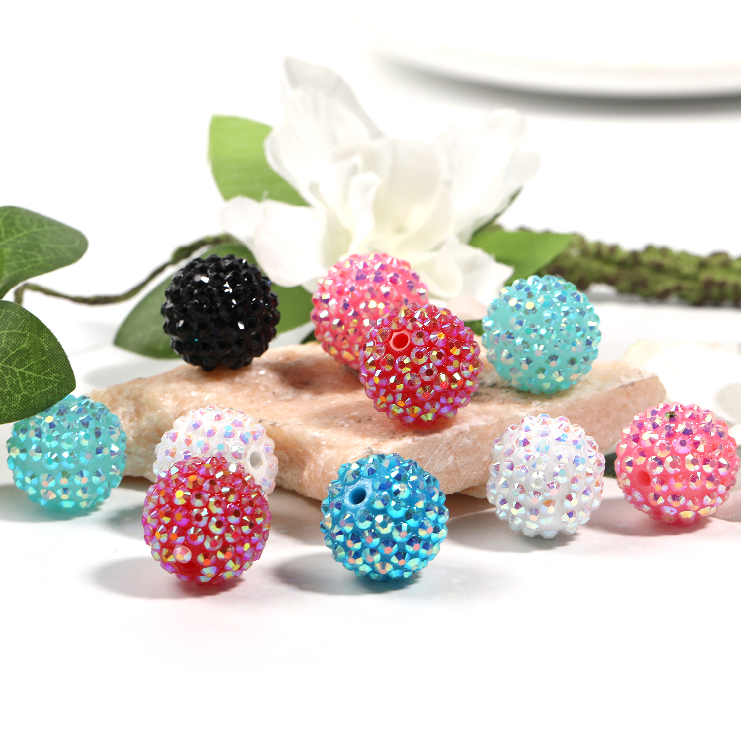 【B129】50pcs Colorful Rhinestone Beads Round Spacer Beads for Jewelry Bracelet Necklace Pen Bag -JPM