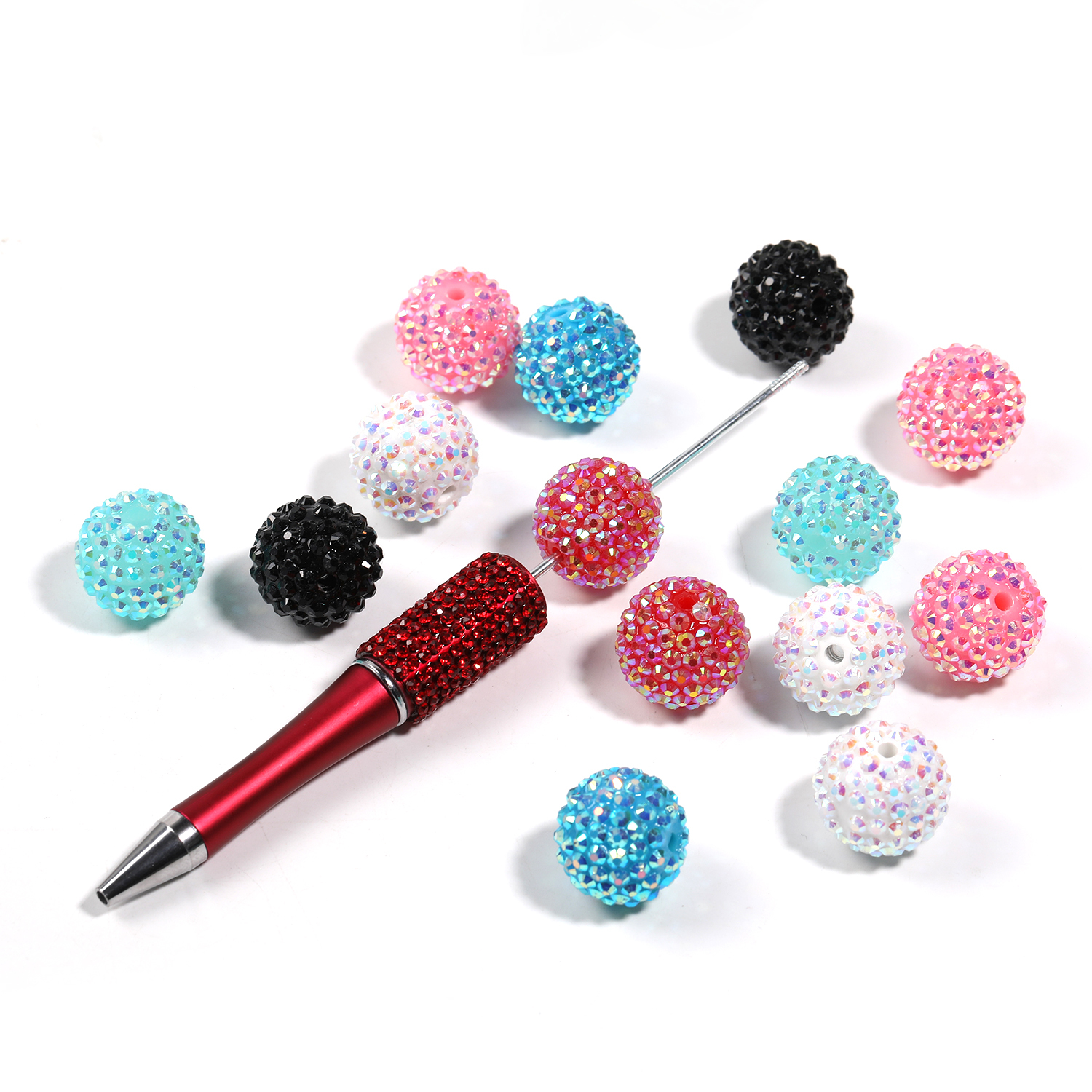 【B129】50pcs Colorful Rhinestone Beads Round Spacer Beads for Jewelry Bracelet Necklace Pen Bag -JPM