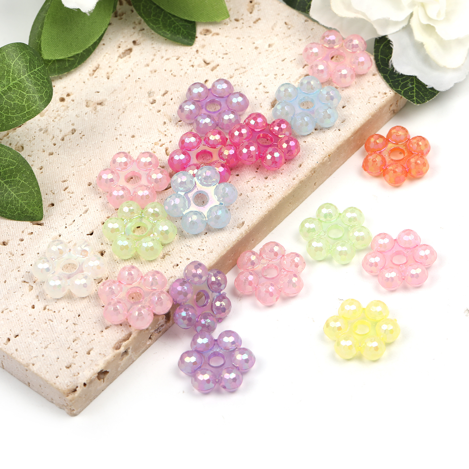 【B92】200pcs  Mixed Pastel Color Acrylic Mini Flower Disc Beads -JPM