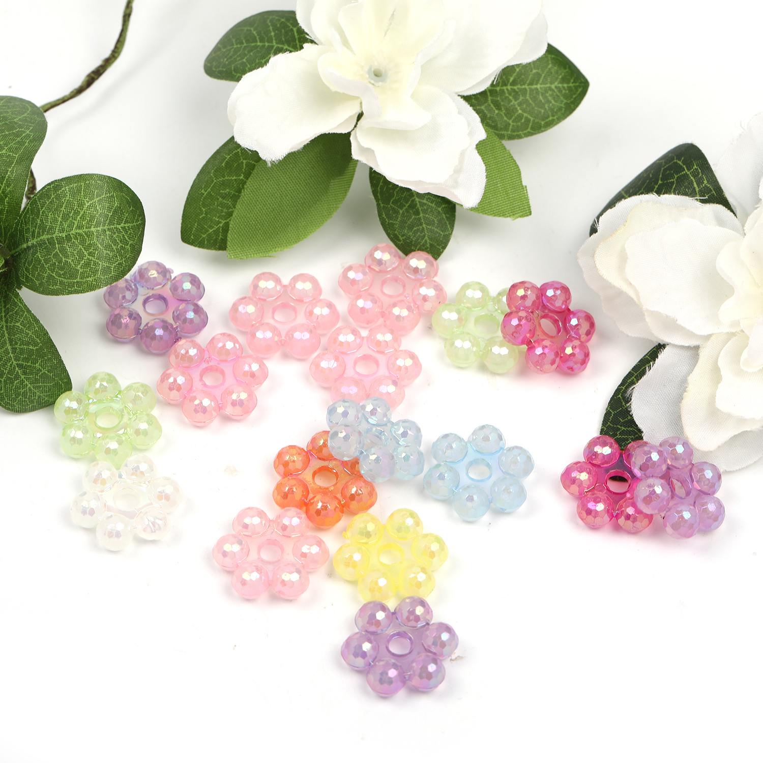 【B92】200pcs  Mixed Pastel Color Acrylic Mini Flower Disc Beads -JPM