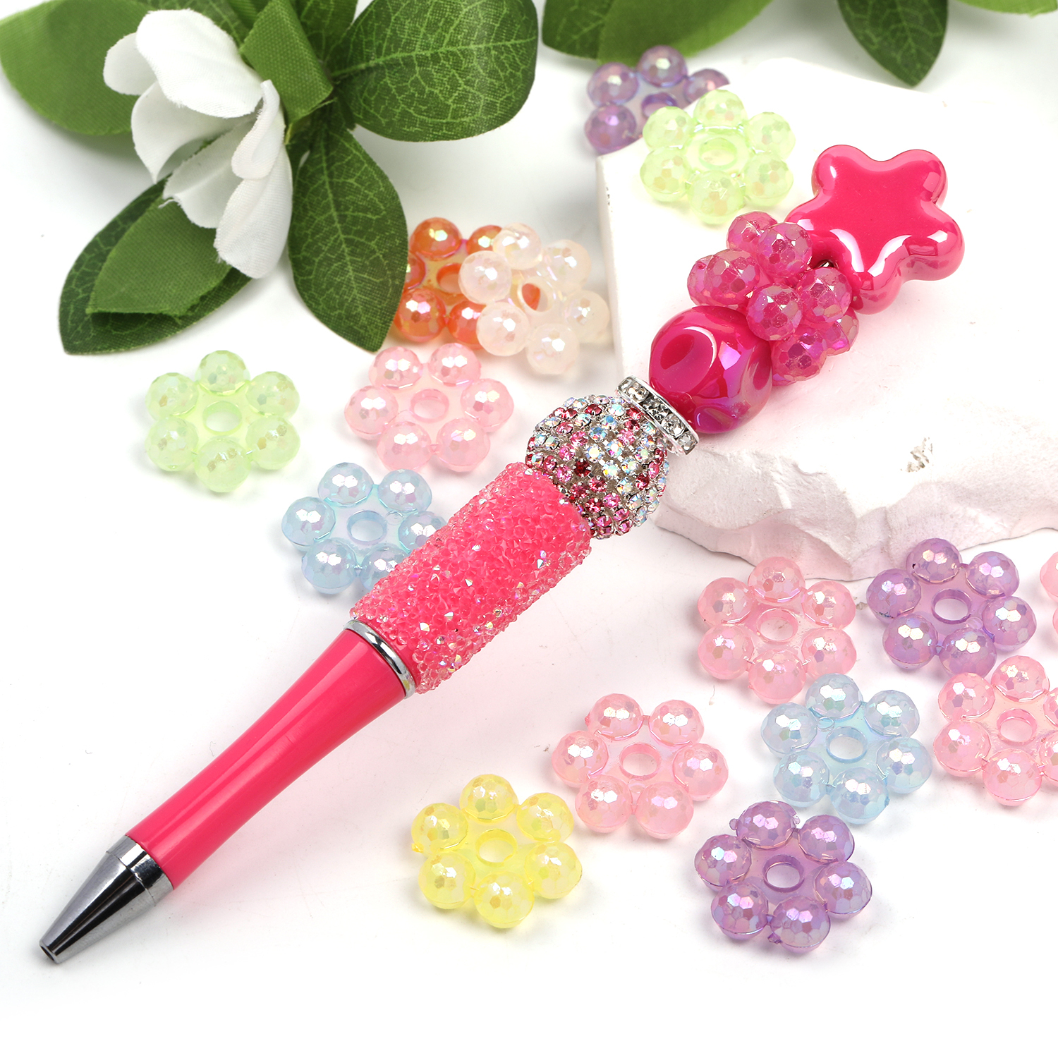 【B92】200pcs  Mixed Pastel Color Acrylic Mini Flower Disc Beads -JPM