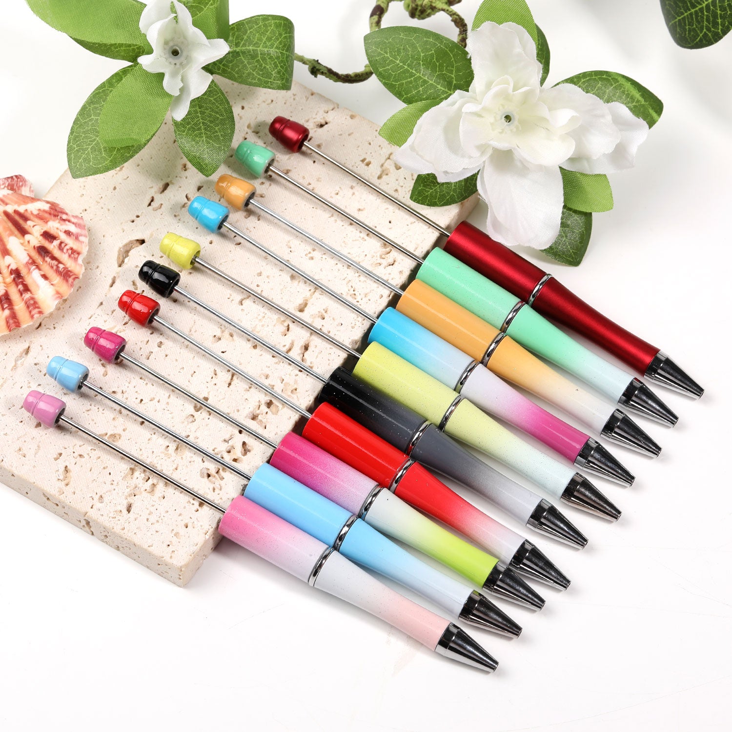 【P1】Beadable Pens Bulk Plastic Bead Ballpoint Pens for DIY -JPM