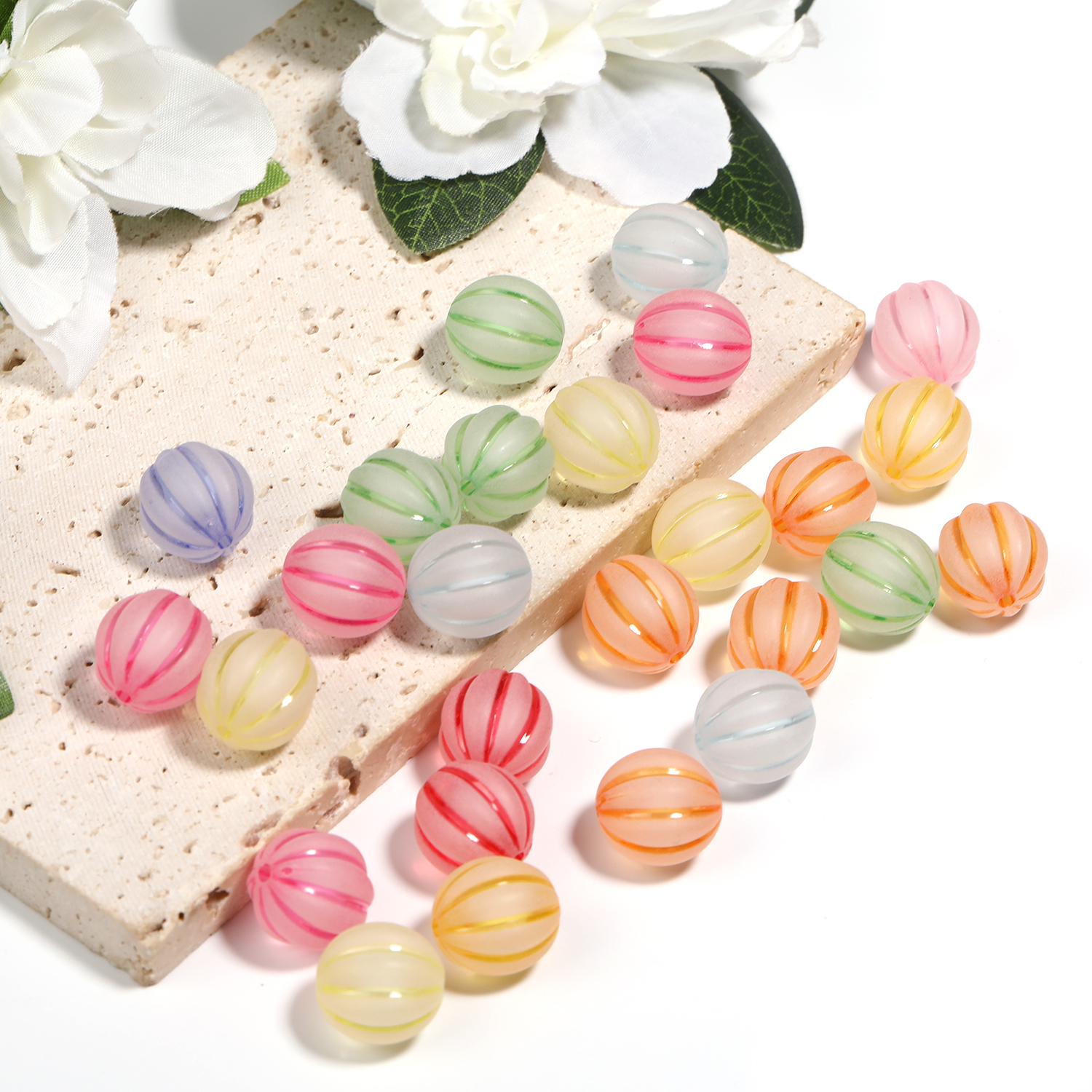 【B183】-Mixed Color Frosted Acrylic Beads Round Loose Watermelon-JPM